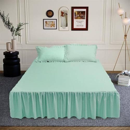Epinki Bett Volant 100x200cm Schutzhülle, Kräuseln Bettrock Zum Umwickeln Einfarbig Hell Grün Matratzenschutz, Polyester Betttuch für alle Jahreszeiten