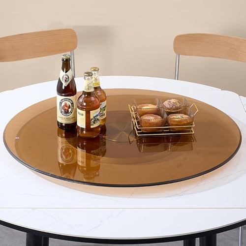 RTVGNSZSJL Plateau Rotatif en Verre Rond 60cm 70cm 80cm 90cm Brown Plateau Rotatif en Verre Trempé，Plateau De Service Tournant pour Restaurant(70CM/28in)