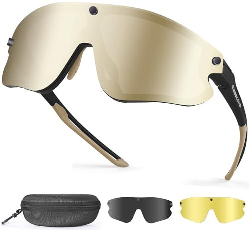 Odoland Fahrradbrille Magnetische mit 3 Magnetische Wechselgläser ink. grauer polarisierter Gläser Klar Sport Sonnenbrille UV400 Schnelle brille für Herren Damen Sportbrille Fahrrad, Angeln, Laufen