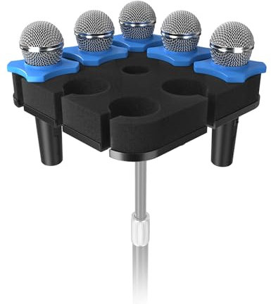 Etour Multi Microphone Holder for Mic Stand Square Tray Microphone Storage Organizer for Handheld Dynamic Wired and Wireless Mics Rubber Padding Mounted to 5/8-27 or 3/8-16 Threaded