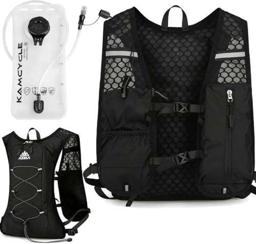 Gilet de Course Femmes et Hommes| Coupe optimale |Sac à Dos de Course Ultra léger Sac à Dos d'hydratation Course à Pied Sac à Dos de vélo Sac à Dos de Trailrunning (Noir avec vessie de 2l)