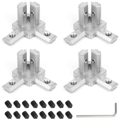 Connecteur d'angle, connecteur de profil, OJTOJT Connecteur d'angle 3 voies Support de fixation Lot de 4 pièces en aluminium pour profilés 2020/3030/4040 – Compatible avec profilés extrudés à rainure