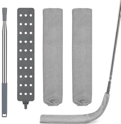 Fogray Gap Dust Cleaner, Skinny Gaps Cleaning Duster, 1 Long Handle Extension Pole and 2 Microfiber Dusting Cloths, Retractable Flat Dusters Tool for Under Furniture Bedroom, Tight Spaces