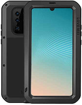 Fonrest Ganzkörper Hülle für Huawei P30 Pro, Love MEI 6,47-Zoll Schwerlast Hybride Aluminium Metall Stoßfest Schneesicher Staubdicht Case mit Hartglas, Unterstützt Wireless Charging (Schwarz)