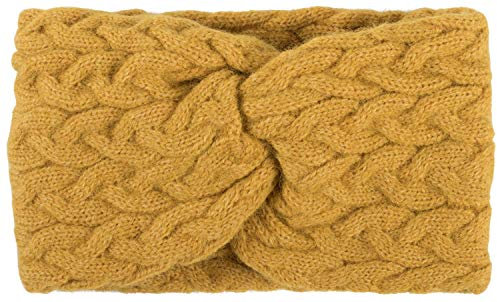 styleBREAKER Damen Strick Stirnband mit Zopfmuster und Twist Knoten, warmes Winter Haarband, Headband, gestrickt 04026044, Farbe:Curry
