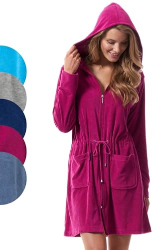 Morgenstern Peignoir Femme Été avec Fermeture éclair, Ceinture et Capuche, Taille XS, de Couleur Rose Foncé Emily