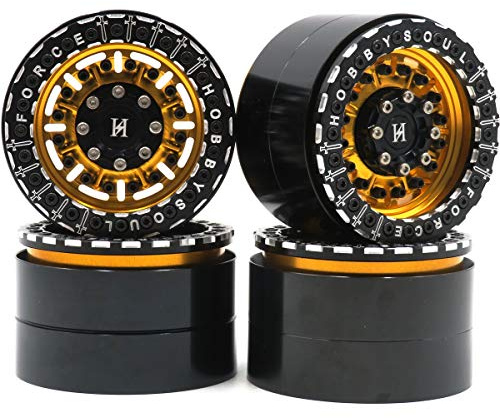 hobbysoul 4Stk RC Aluminium Force 2.2 beadlock Felgen Wheels Rims Hex 12mm Gold/Schwarz Farbe Für RC Crawler Truck 2.2 Reifen