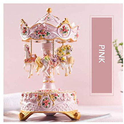 MYYINGBIN Karussell Spieluhr Mit Bunten LED-Lichtern Melodie Von Castle In The Sky Harz Spieluhren Geschenk FüR Freunde Ehepartner Schatz Verwandte, Pink, Castle in The Sky