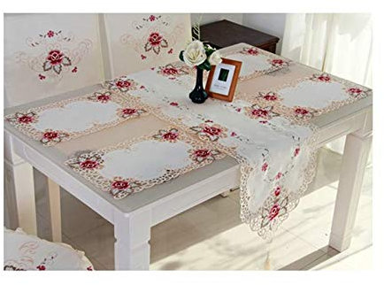 Epinki Chemin de Table Fête 40x150 cm Fleurs en Dentelle Creuse Rose Blanc Chemin de Table en Coton Deco Table Noel