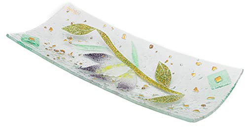 Sospiri Venezia Murano-Glas-Tischtablett mit floraler Dekoration Tischdekoration Wohndekoration Geschenkidee handgefertigt in Italien (30 x 13 cm rechteckig)
