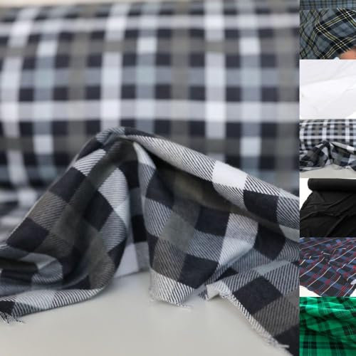 TOLKO Flanell Baumwollstoffe | karierter Winter Stoff Schottenkaro | Bekleidung Holzfällerhemd Schlafanzug Vorhang | Weich warm angerauht 150cm breit | Stoffe zum Nähen Meterware (Schwarz Weiß)