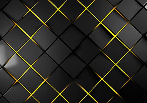 wandmotiv24 Fototapete schwarze Quadrate 3D Effekt, XXL 400 x 280 cm - 8 Teile, Wanddeko, Wandbild, Wandtapete, gelb grau geometrisch M6781