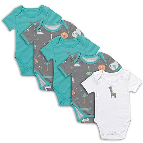 schlummersack Baby Body Set 100% Bio Baumwolle Kurzarm Unisex Safari Größe 68 3-6 Monate | 5 Stück Body Baby Mädchen Jungen | Babybody Kurzarm Set | Sommer Bodys Kurzarmbody