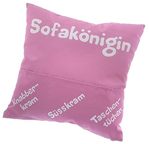 linoows Frauenkissen, Sofakönigin, Deko Kissen mit DREI Taschen Spaß Geschenk Geburtstag