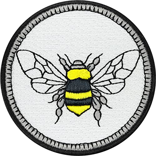 BIENE Bügelbild/Bügelflicken heimische Tiere Honigbiene Aufnäher gestickt für Jeans | Imkerei Abzeichen für Imker | Bienenkönigin Patch Bee Queen | Hummel Aufbügler zum annähen/aufbügeln | 70x70mm