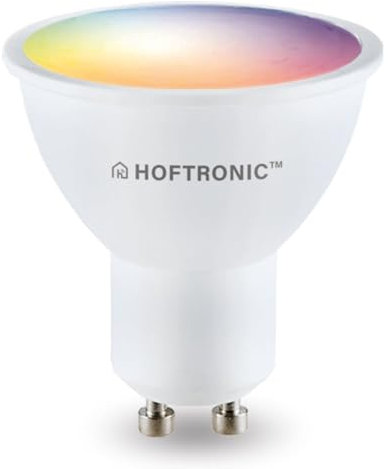 HOFTRONIC - 1er GU10 Smart Lampe RGBWW, Wlan (WiFi+Bluetooth) leuchtmittel RGB, 2700K-6400K (16,5 Millionen Farben) Dimmbar über App & Sprache - Kompatibel mit Alexa Echo, Siri, Google Home