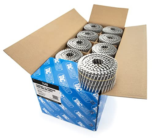 Tacwise 1548 Clous en Acier Inoxydable en Rouleaux à Tête Plate de Type 2,5/64 mm, Tige Annelée, Inclinés à 16°, Reliés en Fil, Lot de 9.000