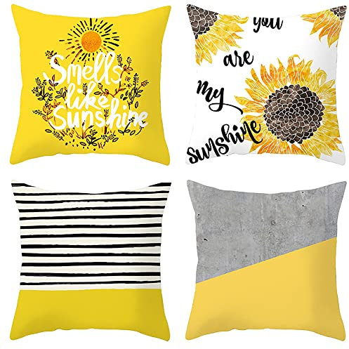AKIS Home samt Kissenbezug 45x45cm 4er-Set Gelb Farbe Serie Kissenbezüge Sonnenblumen Dekokissen für Wohnzimmer Schlafzimmer Wohndeko Kissenhülle (Gelb-Sonnenblumen)…