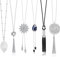 KALVICA 6 Stücke Trendy Kristall Lange Halskette Damen Glänzende Kleidung Pullover Kette Quaste Kristall Zirkonia Blume Perle Lang Ketten Set Boho Anhänger Halsketten Verstellbare Modeschmuck