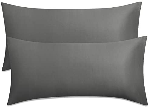 Bedsure Kissenbezug 40 x 80 2er Set - 100% Baumwolle Kopfkissenbezug 40x80, Kissenbezüge mit Reißverschluss, Kissenhülle - Weich Atmungsaktiv und Langlebig, Oeko-TEX Zertifiziert, Anthrazit Grau