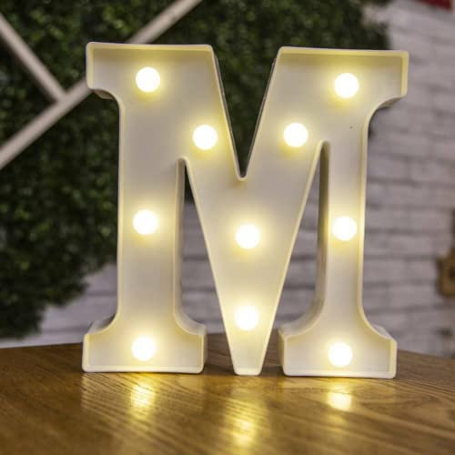 Letras LED del alfabeto con números iluminados, letras de plástico blanco, decoración de pie de la A a la Z del 0 al 9 (letra M)