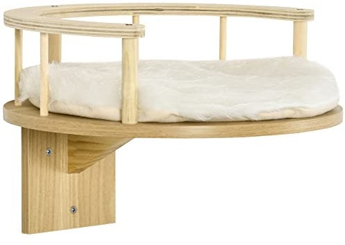 PwaHut Kletterwand Katzen Kletterwand mit Kissen, Katzen Hängematte, Plüsch-Wandkratzbaum, Katzenmöbel bis zu 5 kg, Eiche+Cremeweiß