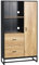 HOMCOM Buffet Armoire de Cuisine Multi-rangements avec 2 tiroirs, Placard, 2 niches et Passe-câbles 88L x 35l x 160H cm - Noir et Aspect Bois Naturel