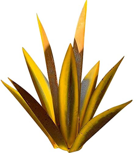 Samnuerly 65 cm Groß Tequila Rustikale Skulptur Tequila Rustikale Skulptur 9 Blätter Metall Agave Pflanze Garten Pflanze Ornament Eisenkunst Pflanze Wohnkultur (Gold), ID0121