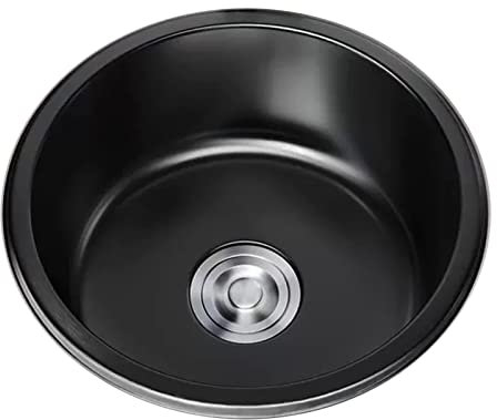 Fregadero Redondo Negro Fregadero De Barra Fregadero De Acero Inoxidable Fregadero De Cocina Redondo Fregadero De Estudio con Tubo De Drenaje (S : 40cm)