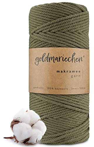 goldmariechen Premium Makramee Garn (Agave) | 3mm x 100m | 100% Baumwolle | plastikfreie Verpackung | Makramee Baumwollgarn für DIY Handwerk