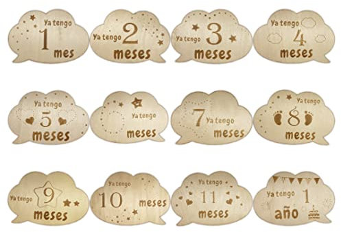 BABALUU 12 Hitos Mensuales de Madera para Bebés - Tarjetas Madera Cumple Mes-Juegos de Regalo para Baby Shower y Recién Nacidos – Regalo Original Bebe etapas.