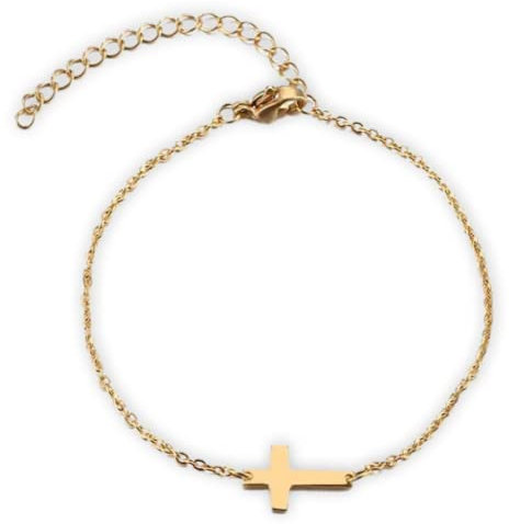 bracelet fine chaine acier inoxydable - cadeau femme fille - bracelet cheville -pendentif croix étoile religieuse - bijoux faits mains - réglable- or ou argent