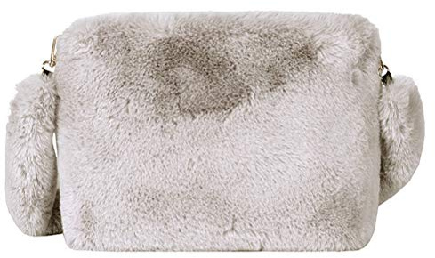 Theaque Faux Fur Crossbody Bag Frauen Plüsch Flauschig Pelz Schulter Tote Tasche mit abnehmbaren Gurt, grau