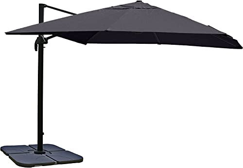 Décoshop26 Parasol de Restauration 3x3m (Ø4,24m) Polyester Aluminium/Acier 23kg Anthracite avec Pied 04_0003292