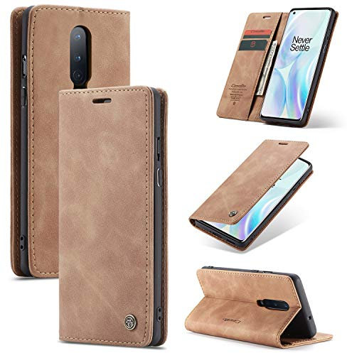 FERLAN Wallet Serie Handyhülle für OnePlus 8 Hülle,Leder Klappbar Flip Case Cover 360 Stoßfeste Case für OnePlus 8,Braun