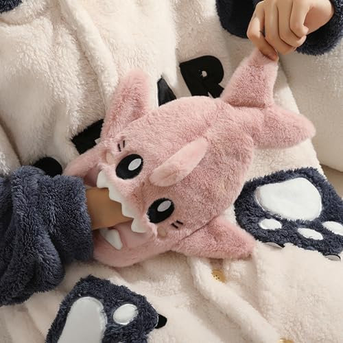 Hot Water Bottle Animal, Hot Water Bottle with Washable Plush Cover 1L Cute Shark Hot Water Bag Cosy Soft Warm Water Bag with Big Opening for Pain Relief Style2