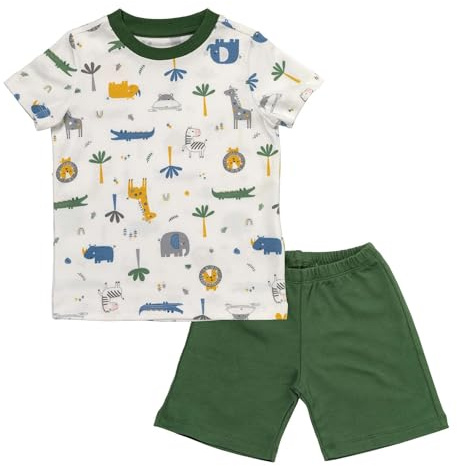 SCHLUMMERSACK Kinder Schlafanzug kurz Unisex Dschungel Größe 128 7-8 Jahre |Pyjama Kinder Set zweiteilig Jungen & Mädchen | Kinderschlafanzüge Kinder Schlafanzug Baumwolle