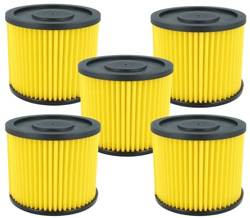 vhbw 5x Faltenfilter kompatibel mit Lidl Parkside PNTS 1400 A1, 1400 B1, 1400 C1, 1400 D1, 1400 E2 Staubsauger - Filter, Patronenfilter, gelb