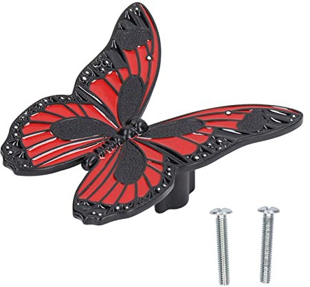 Wnvivi Schmetterlings-Schrank-Türknauf, Zinklegierung, Kunst, Schublade, modern, minimalistisch, Möbelbeschläge, Kleiderschrank, Türgriff (rot)