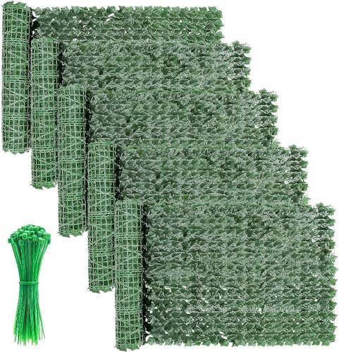 Ahageek Künstlicher Efeu Hecken Sichtschutz, 5 Stück Zaun Sichtschutzgitter mit Blättern Paneele Rolle für Gartenhecken Balkon Außendekoration 100 x 300 cm