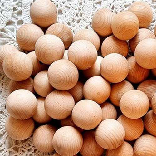 HERZONE 30 palline in legno di faggio da 2,5 cm, senza foro, per fai da te e dipingere (2,5-30 pezzi)