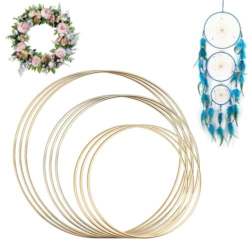 9 Stück Metallringe Zum Basteln 10/15/20 cm Traumfänger Drahtringe Dekoringe zum Hängen, Metallring Gold Floristik Metallkranz Handwerkerreifen Blumenring DIY Metallreifen Deko Ringe zum Aufhängen