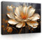 WallArena - Leinwand Bilder - Blumen Abstrakt Beige Gold - 100x75 cm Leinwandbilder - Bild auf leinwand - Wandbild XXL groß Wandbilder für Wohnzimmer Schlafzimmer Wohnzimmerbilder Modern
