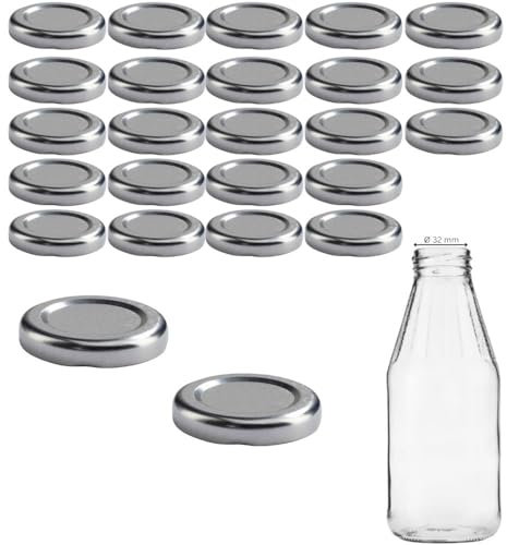mikken 25 Deckel TO43 4,5 cm für Glasflasche Twist-Off Ersatzdeckel Schraubdeckel für Milchflaschen und Saftflaschen Farbe silber