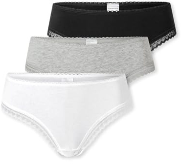 SCHIESSER Damen Tanga String im 3er Pack - Größe 36 Schwarz - Atmungsaktive Baumwolltangas mit Spitzenbändern am Bund - Elastisches Single-Jersey - Bequeme Unterwäsche mit komfortablem Sitz