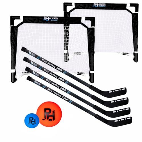 Premier Sports - Kids Hockey Set – (4) Sticks, (2) Mini Goals, (1) Foam & (1) Standard Balls – Complete Beginner Set for Ages 3-9