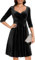 Black Velvet Dress for Women Formal Vintage Cocktail Wedding Guest A-line Dress V-Black M