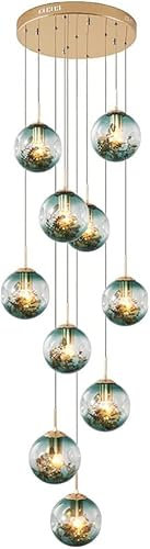 ITETONE Lustre Suspendu pour escaliers, 10 Boules de Verre, Lustre d'escalier, Longue Suspension, immeuble Duplex, Grand Lustre, Salon, Villa, Lampe d'escalier Creuse, 40 x 220 cm, I Star of Light