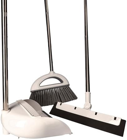 ToolSpace Besen Kehrschaufel Set 3in1 Aufrecht Kehrmaschine Kehrschaufel | Combo mit Wasserschaber Bodenschaber, Kehrset Kehrgarnitur, Kehrbesen mit Langem Stiel für Haus, Büro, Lobbykehr, Terrasse