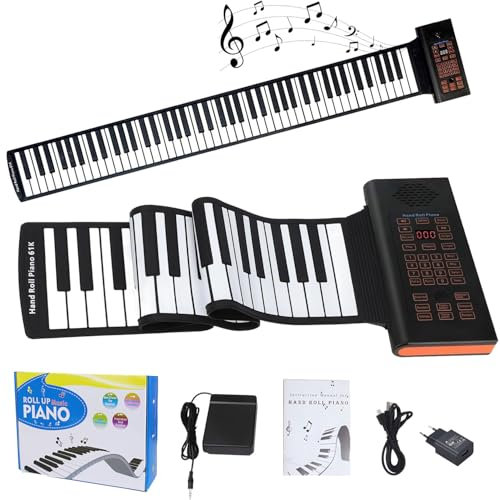 Roll Up Piano Keyboard,Tragbare 61 Tasten elektronische Tastatur Handrolling Klavier,Rollklavier Flexibles Elektronisches Keyboard Klavier für Kinder Erwachsene Anfänger Geschenk